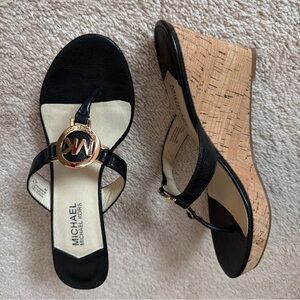 Michael Kors Black and Tan Wedge Sandals